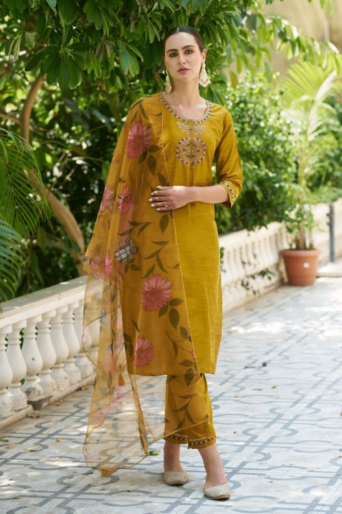 Picture of Statuesque Cotton Silk Yellow Readymade Suits