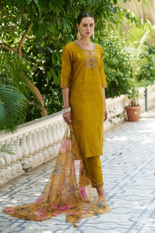 Picture of Statuesque Cotton Silk Yellow Readymade Suits