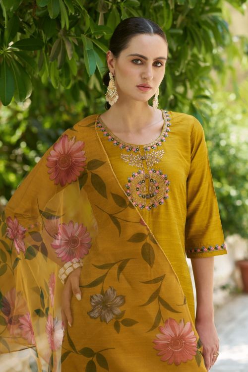 Picture of Statuesque Cotton Silk Yellow Readymade Suits