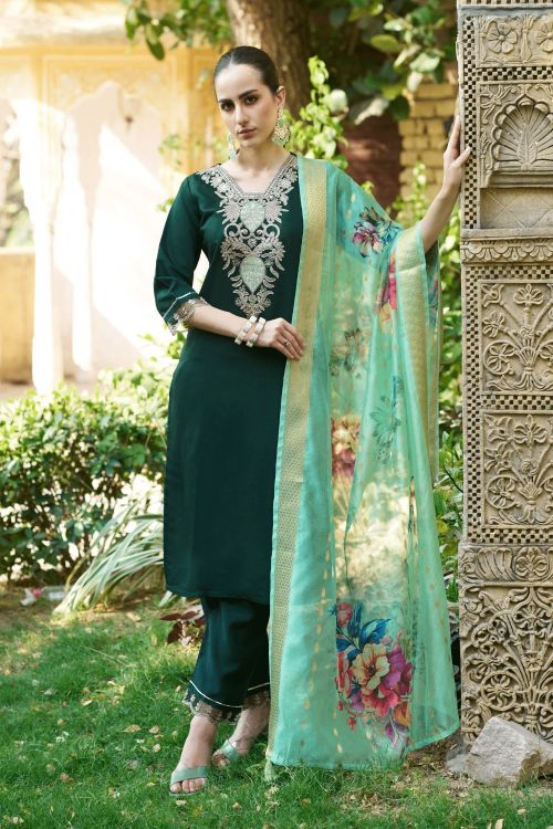 Picture of Gorgeous Viscos Roman Silk Green Readymade Suits