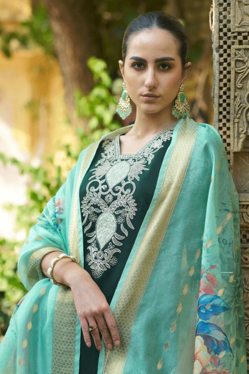 Picture of Gorgeous Viscos Roman Silk Green Readymade Suits