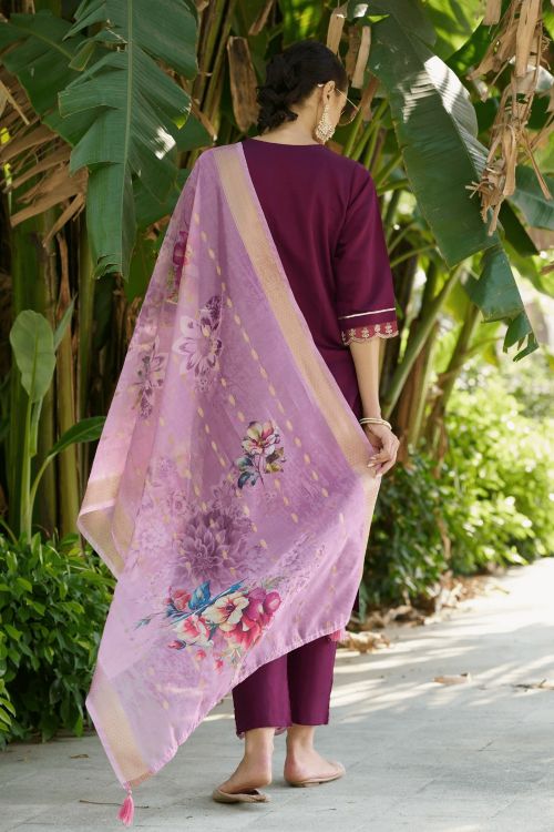 Picture of Bewitching Viscos Roman Silk Purple Readymade Suit