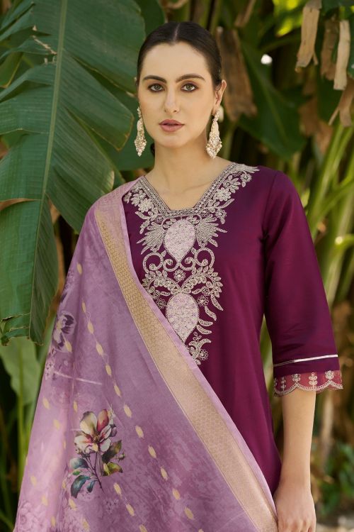 Picture of Bewitching Viscos Roman Silk Purple Readymade Suit