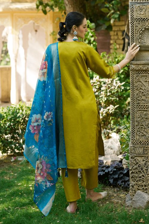 Picture of Lovely Viscos Roman Silk Yellow Readymade Suits