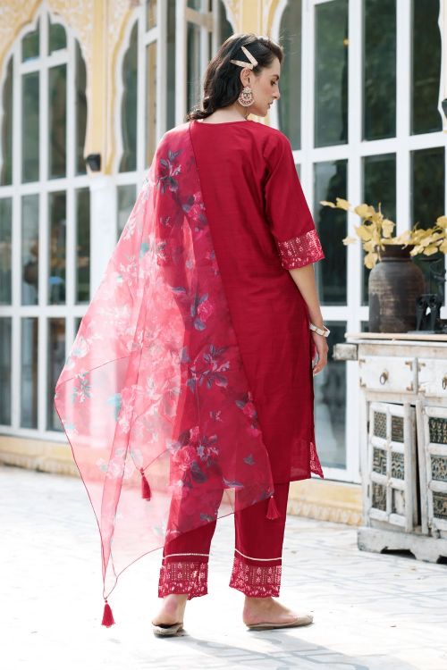 Picture of Ideal Cotton Silk Deep Pink Readymade Suits