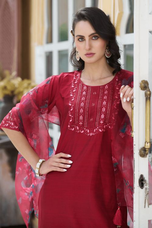 Picture of Ideal Cotton Silk Deep Pink Readymade Suits