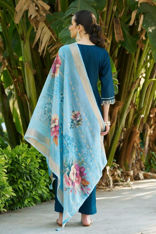 Picture of Alluring Viscos Roman Blue Readymade Suits