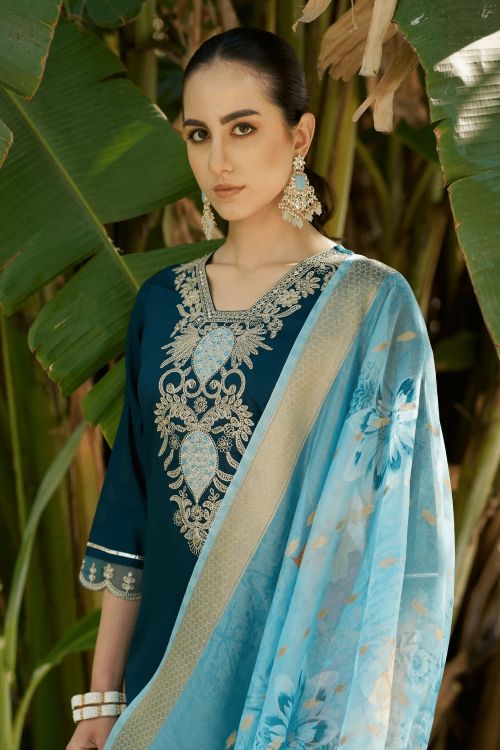 Picture of Alluring Viscos Roman Blue Readymade Suits