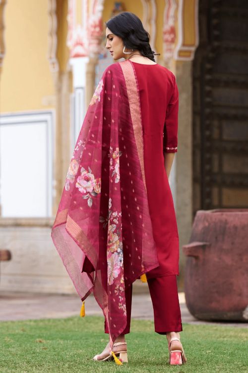 Picture of Wonderful Viscos Roman Silk Maroon Readymade Suit