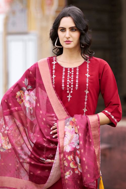 Picture of Wonderful Viscos Roman Silk Maroon Readymade Suit