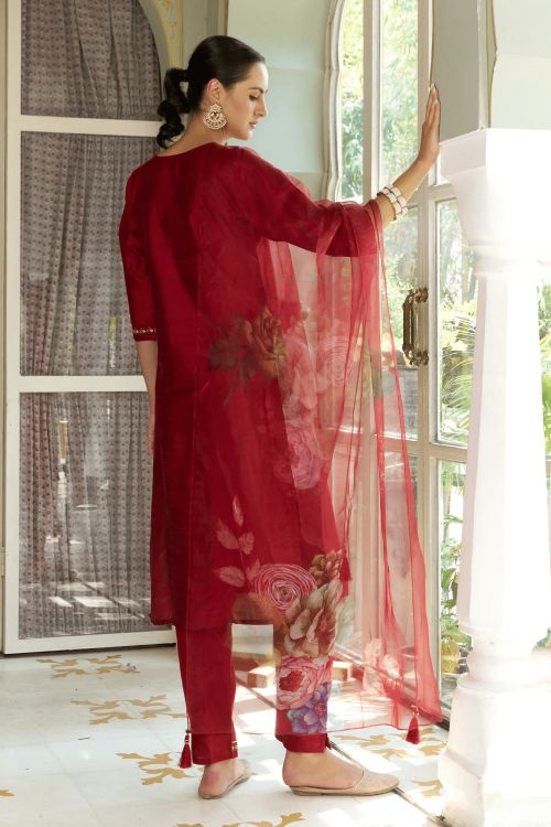 Picture of Amazing Cotton Silk Maroon Readymade Suits