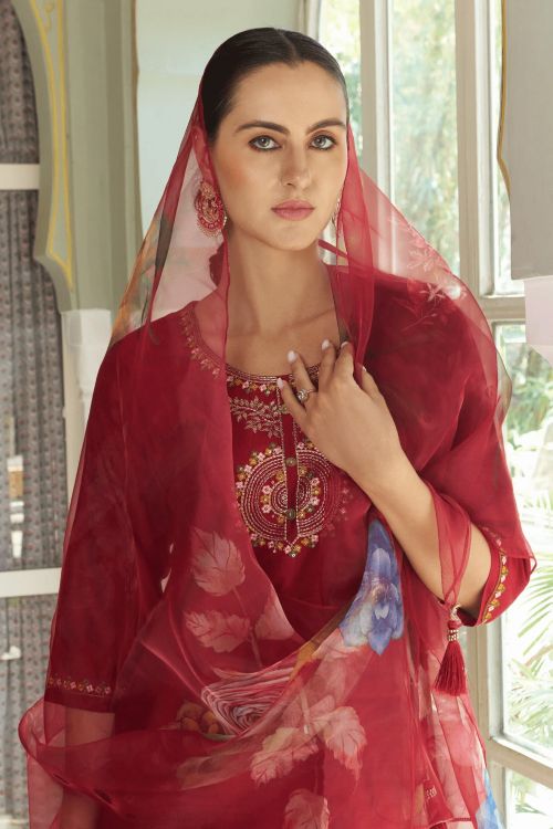 Picture of Amazing Cotton Silk Maroon Readymade Suits