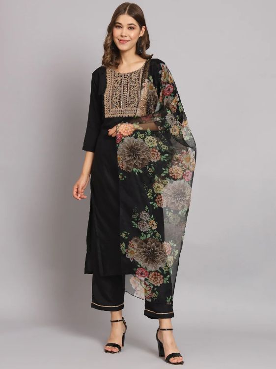 Picture of Resplendent Cotton Black Readymade Salwar Suits