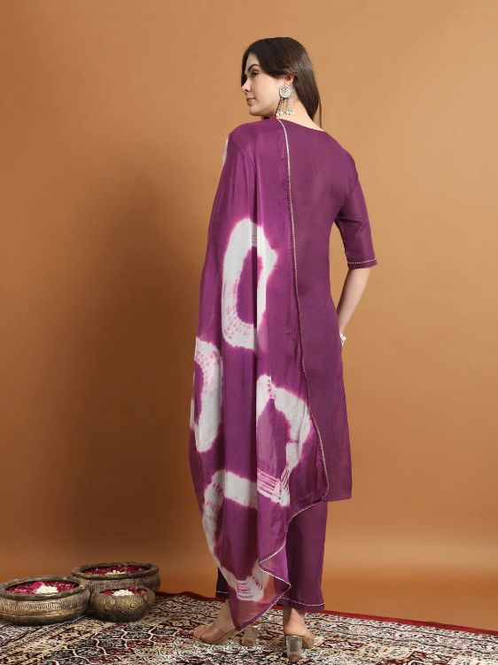 Picture of Fine Cotton Blend Purple Readymade Salwar Suits