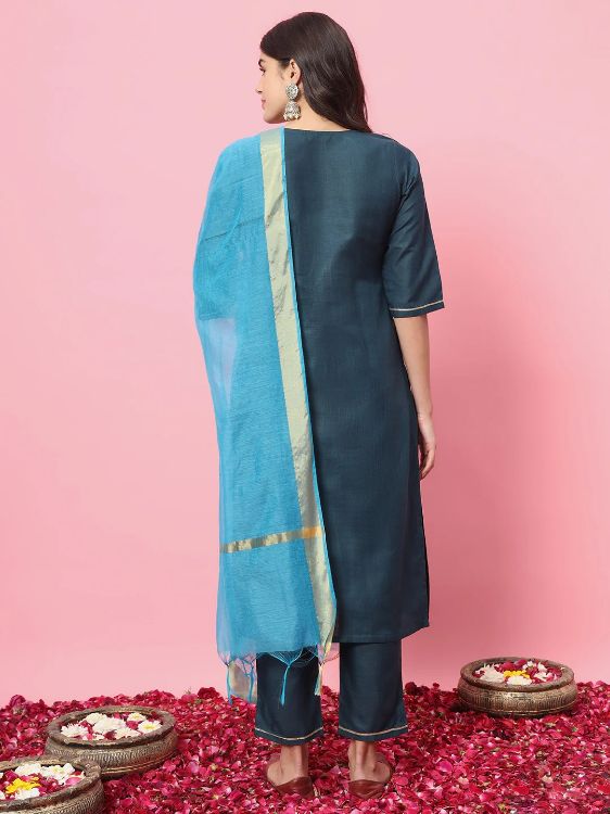 Picture of Gorgeous Cotton Blend Steel Blue Readymade Salwar Suits