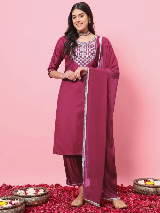 Picture of Well Formed Silk Blend Pink Readymade Salwar Suits