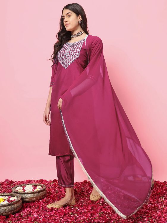 Picture of Well Formed Silk Blend Pink Readymade Salwar Suits