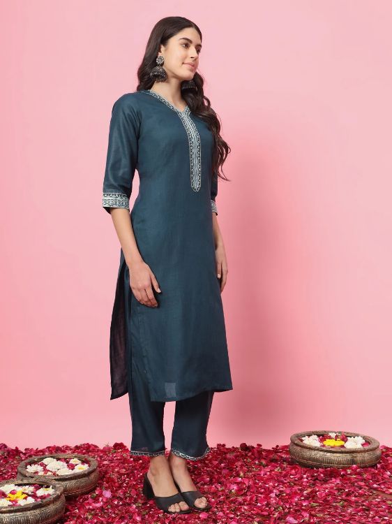 Picture of Marvelous Cotton Blend Steel Blue Readymade Salwar Suits