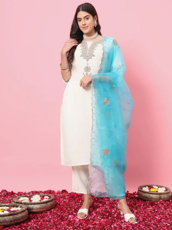 Picture of Ravishing Silk White Readymade Salwar Suits