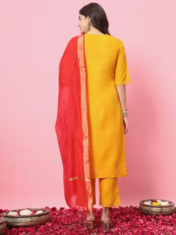 Picture of Delightful Cotton Blend Yellow Readymade Salwar Suits