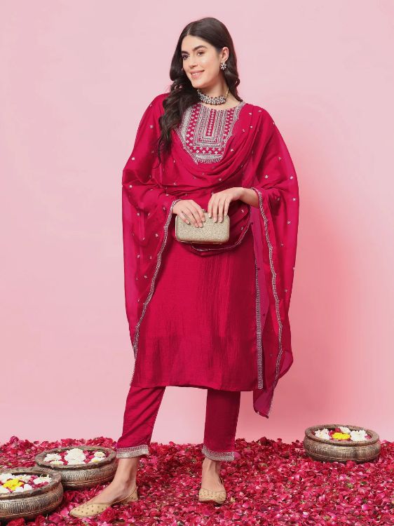 Picture of Resplendent Silk Blend Pink Readymade Salwar Suits