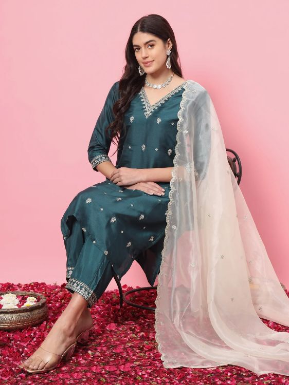 Picture of Amazing Silk Blend Green Readymade Salwar Suits