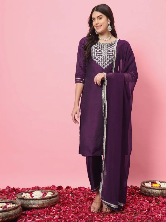 Picture of Pretty Silk Purple Readymade Salwar Suits