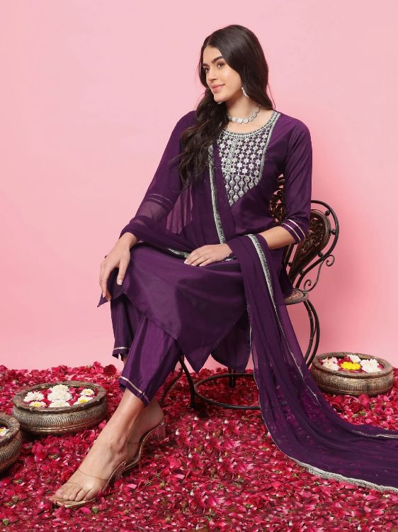 Picture of Pretty Silk Purple Readymade Salwar Suits
