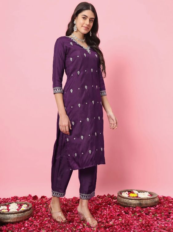 Picture of Enticing Silk Blend Purple Readymade Salwar Suits