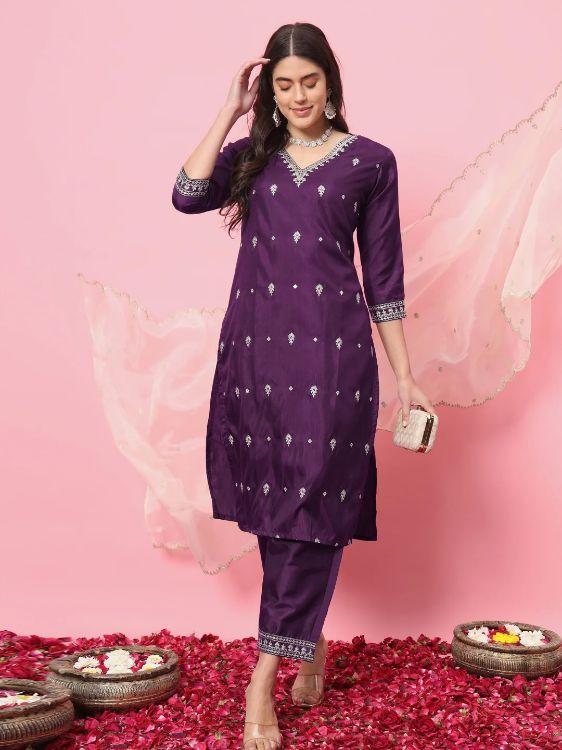 Picture of Enticing Silk Blend Purple Readymade Salwar Suits