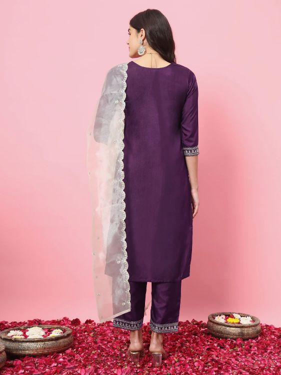 Picture of Enticing Silk Blend Purple Readymade Salwar Suits
