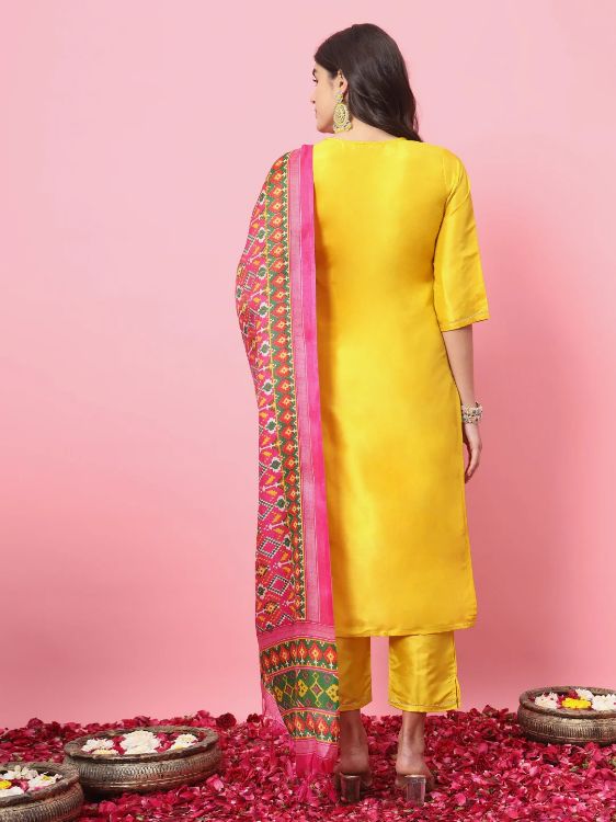 Picture of Comely Silk Yellow Readymade Salwar Suits