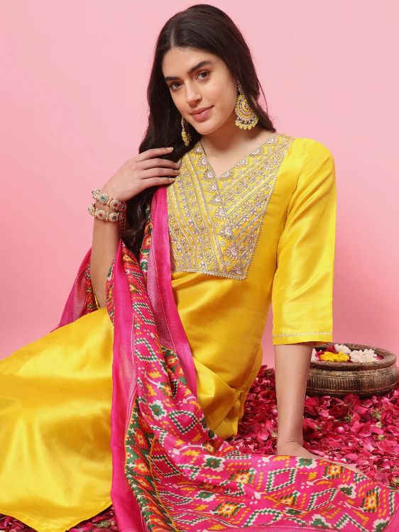 Picture of Comely Silk Yellow Readymade Salwar Suits