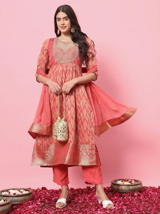Picture of Ravishing Cotton Silk Peach Puff Readymade Salwar Suits