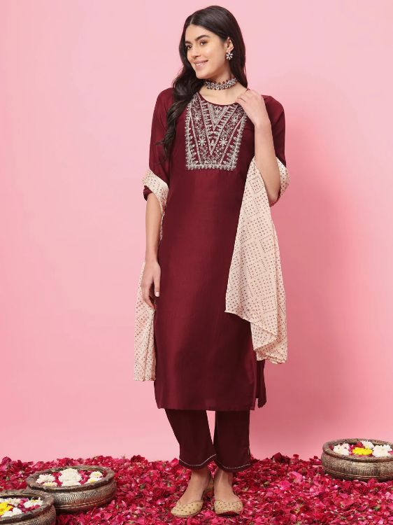 Picture of Ideal Silk Maroon Readymade Salwar Suits