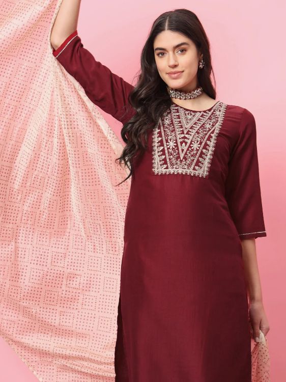 Picture of Ideal Silk Maroon Readymade Salwar Suits