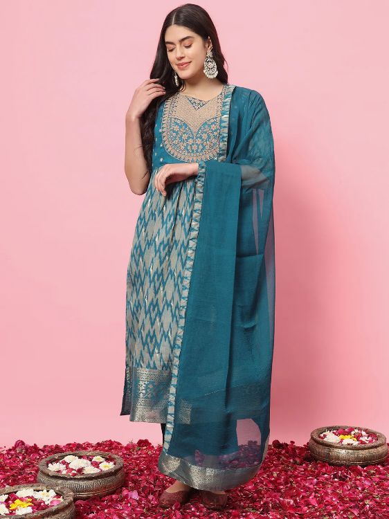 Picture of Sightly Cotton Silk Steel Blue Readymade Salwar Suits