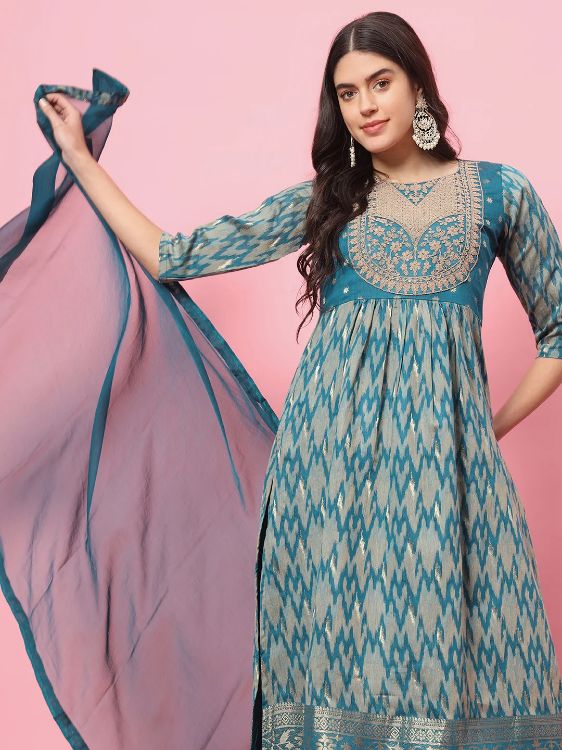 Picture of Sightly Cotton Silk Steel Blue Readymade Salwar Suits