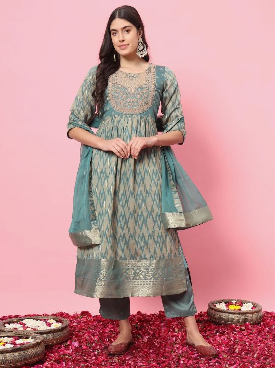 Picture of Delightful Cotton Silk Light Blue Readymade Salwar Suits