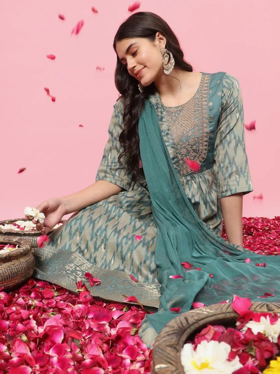Picture of Delightful Cotton Silk Light Blue Readymade Salwar Suits