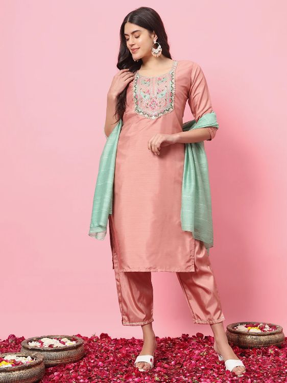 Picture of Sightly Silk Blend Peach Puff Readymade Salwar Suits