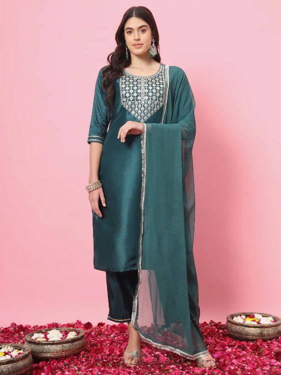 Picture of Grand Silk Blend Green Readymade Salwar Suits