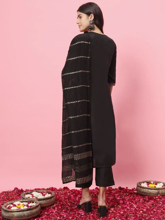 Picture of Elegant Cotton Black Readymade Salwar Suits