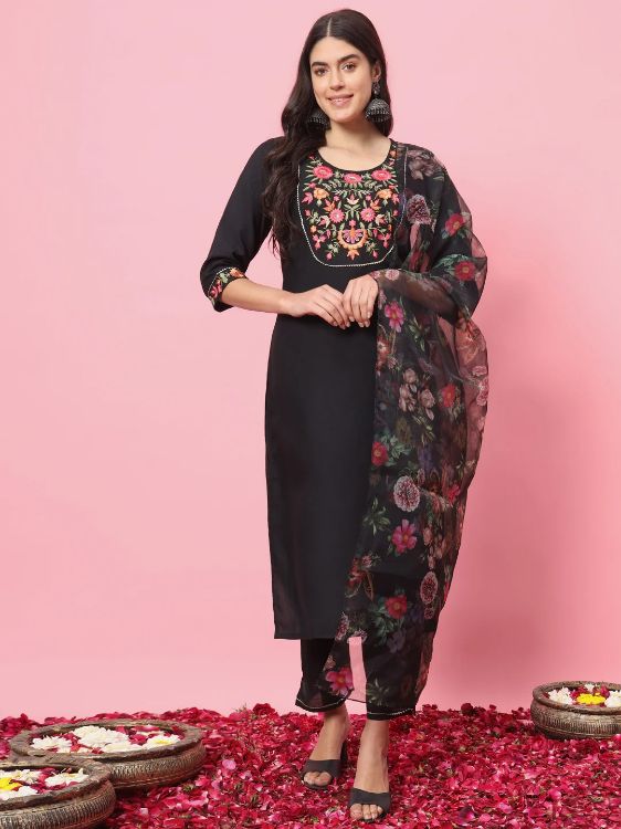 Picture of Beautiful Viscose Rayon Black Readymade Salwar Suits