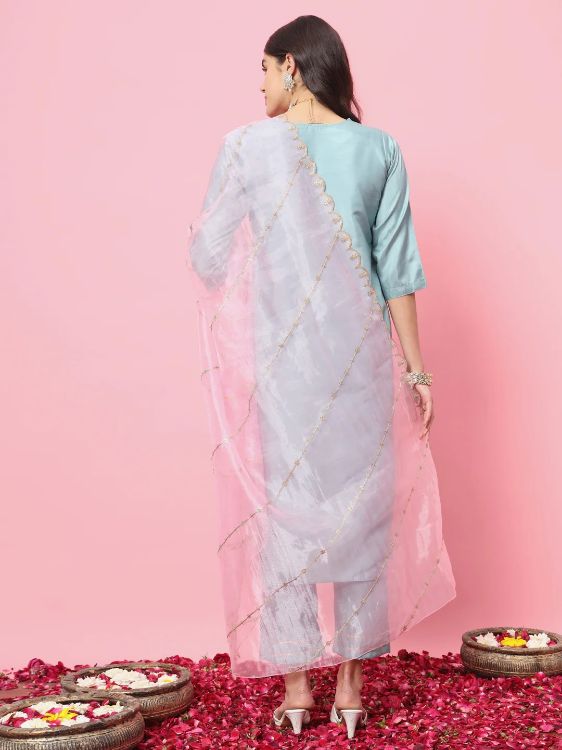 Picture of Well Formed Silk Blend Light Sky Blue Readymade Salwar Suits
