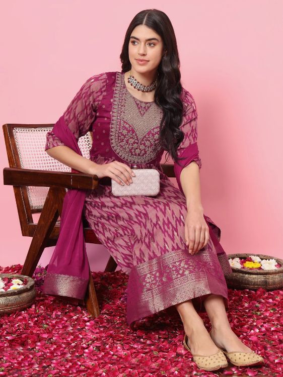 Picture of Beautiful Cotton Silk Purple Readymade Salwar Suits