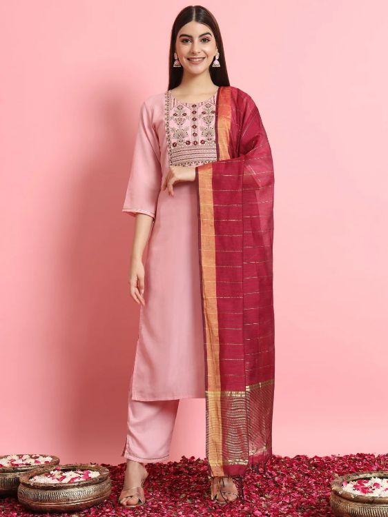 Picture of Beautiful Cotton Silk Pink Readymade Salwar Suits