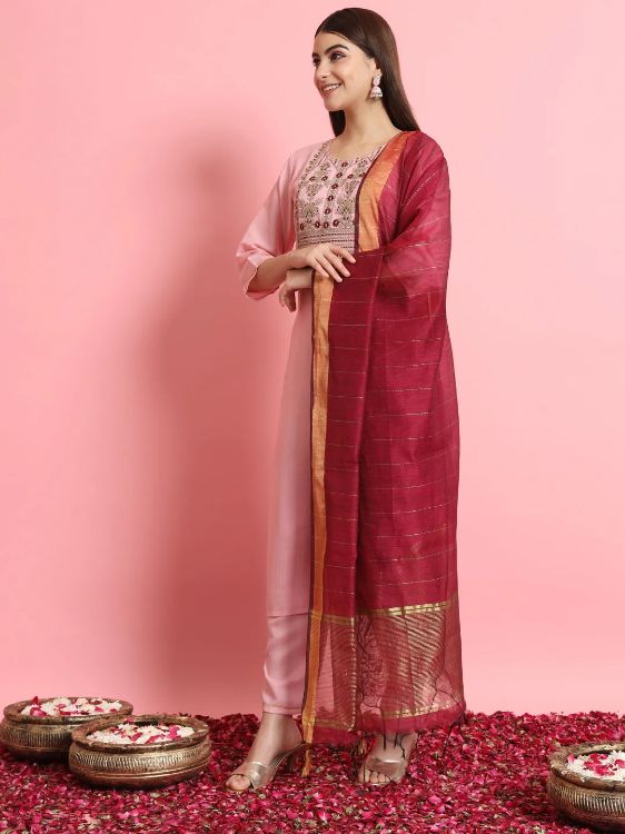 Picture of Beautiful Cotton Silk Pink Readymade Salwar Suits