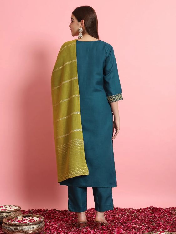 Picture of Alluring Cotton Silk Steel Blue Readymade Salwar Suits