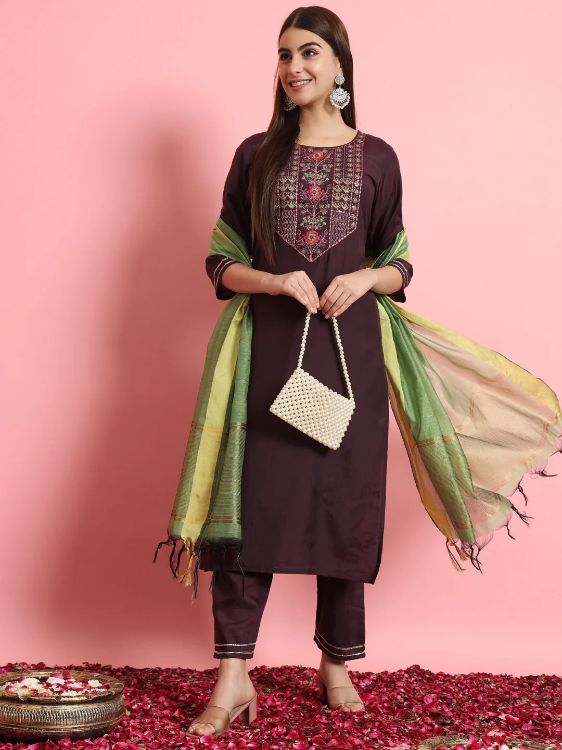 Picture of Statuesque Silk Blend Purple Readymade Salwar Suits